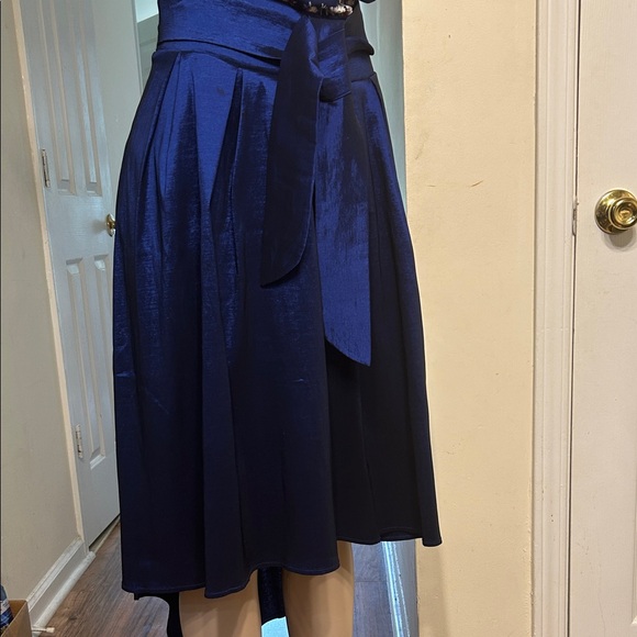 Dresses & Skirts - Elegant Royal Blue Low High Pleated Women's Skirt w Front Ties